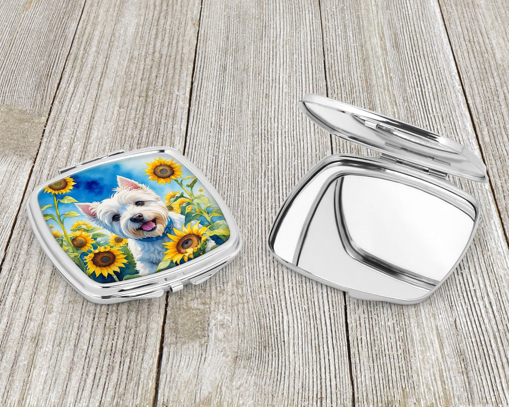 Westie in Sunflowers Compact Mirror Decorative Travel Makeup Mirror for Women Girls Gifts Pocket Makeup Mirror Folding Handheld