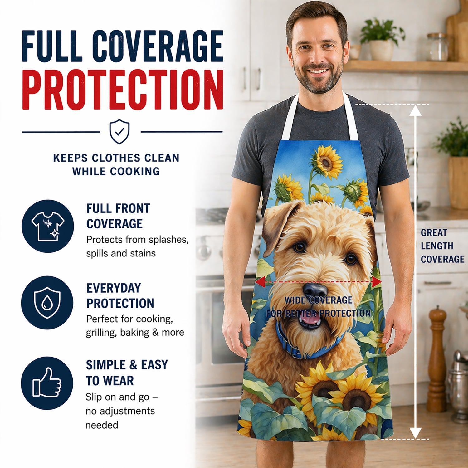 Wheaten Terrier in Sunflowers Apron Cooking Kitchen Server Baking Crafts Gardening for Adult Women Men, Unisex, Large, Multicolor
