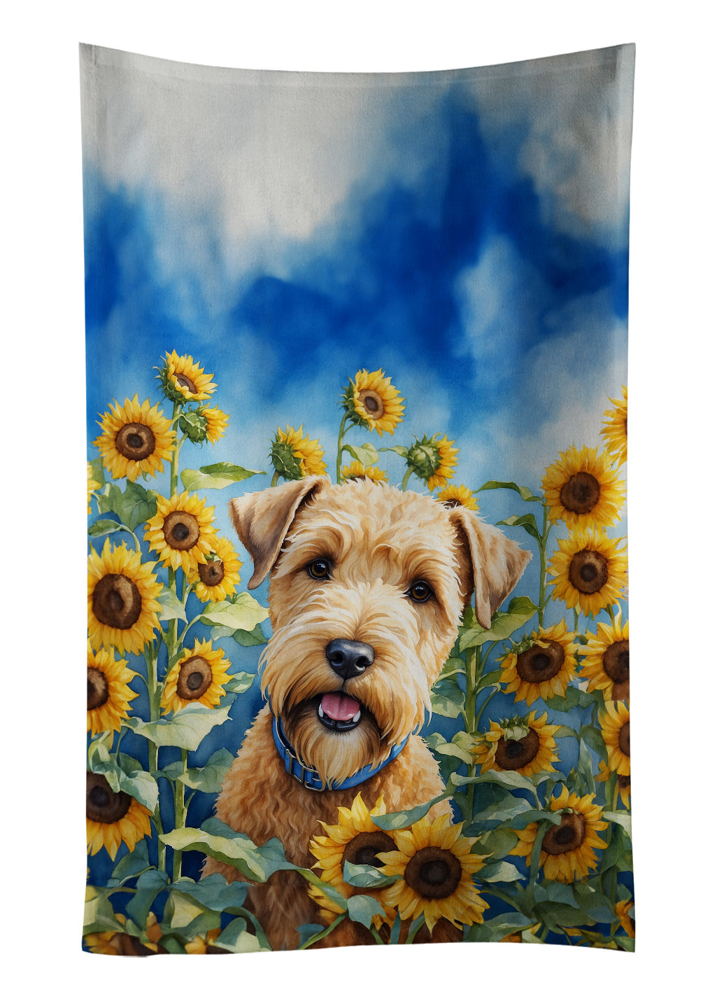 Wheaten Terrier in Sunflowers Kitchen Towel Velour Plush Front and Cotton Loop Back Machine Washable