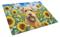 Wheaten Terrier in Sunflowers Cutting Board Tempered Glass Kitchen Cutting Surface, Heat Resistant Chopping Board with Non-Slip Feet, Decorative Food Prep & Serving