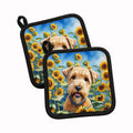 Wheaten Terrier in Sunflowers Pot Holder Set of 2 Heat Resistant Quilted Hot Pads 7.5 x 7.5 Inch, Insulated Kitchen Trivets for Cooking & Baking