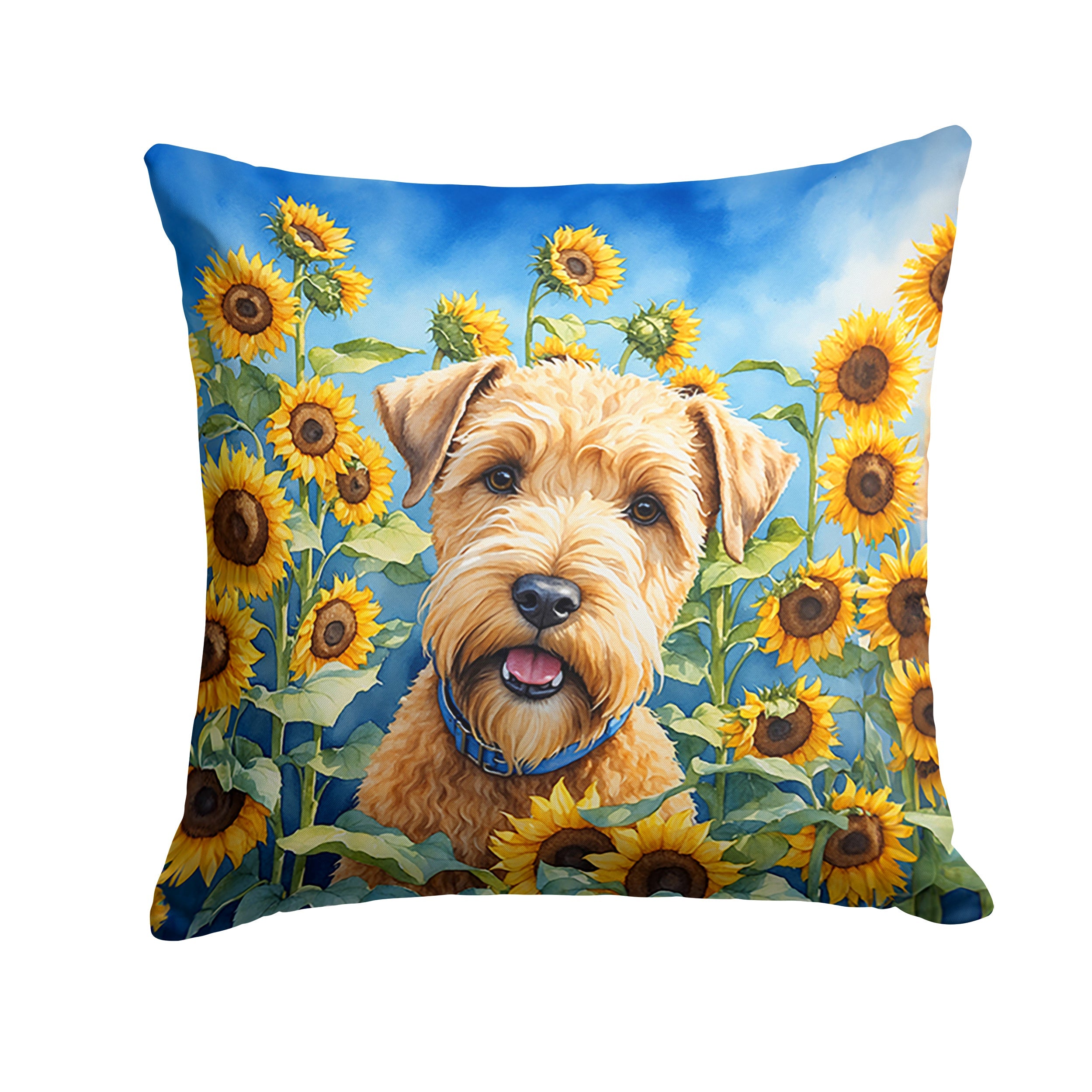 Wheaten Terrier in Sunflowers Decorative Throw Pillow 14x14 Indoor Outdoor Accent Cushion, Fabric Cover with Insert for Sofa, Bed, Porch & Living Room