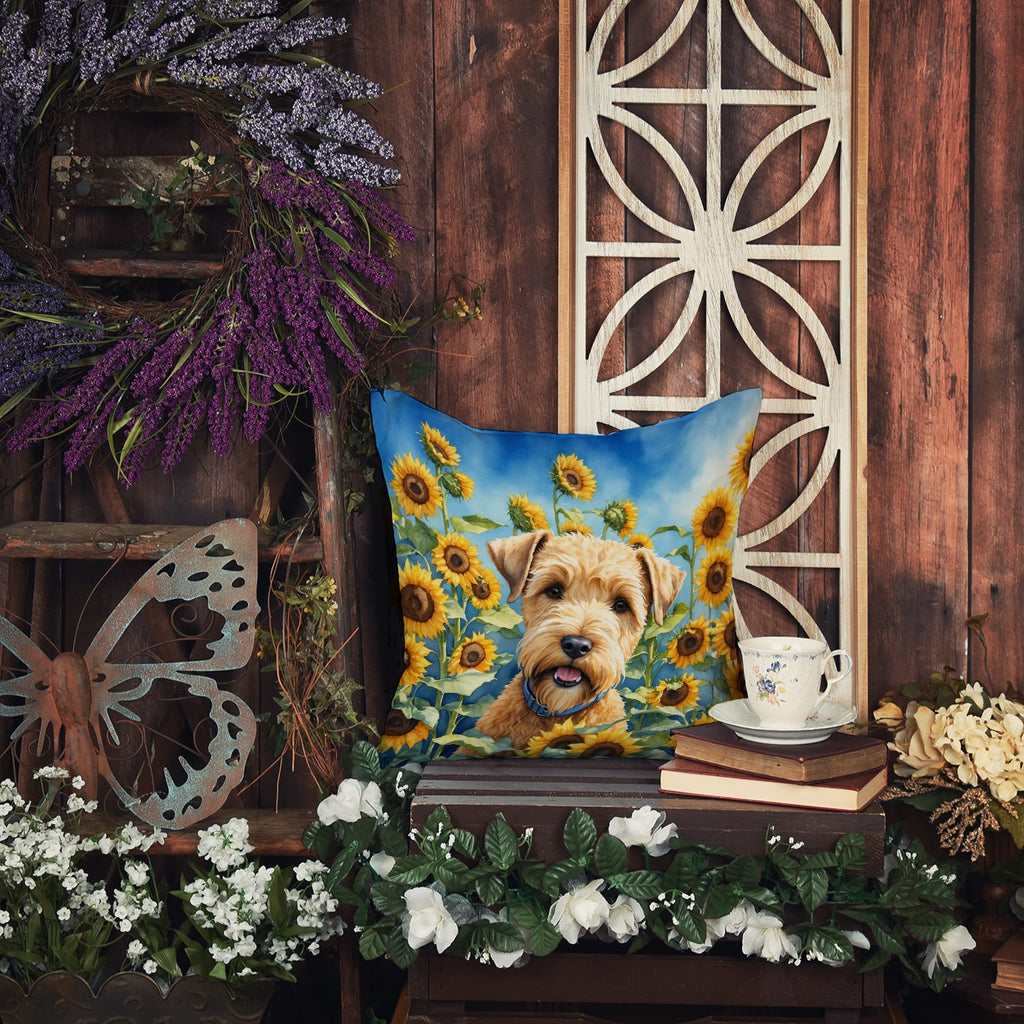 Wheaten Terrier in Sunflowers Decorative Throw Pillow 14x14 Indoor Outdoor Accent Cushion, Fabric Cover with Insert for Sofa, Bed, Porch & Living Room