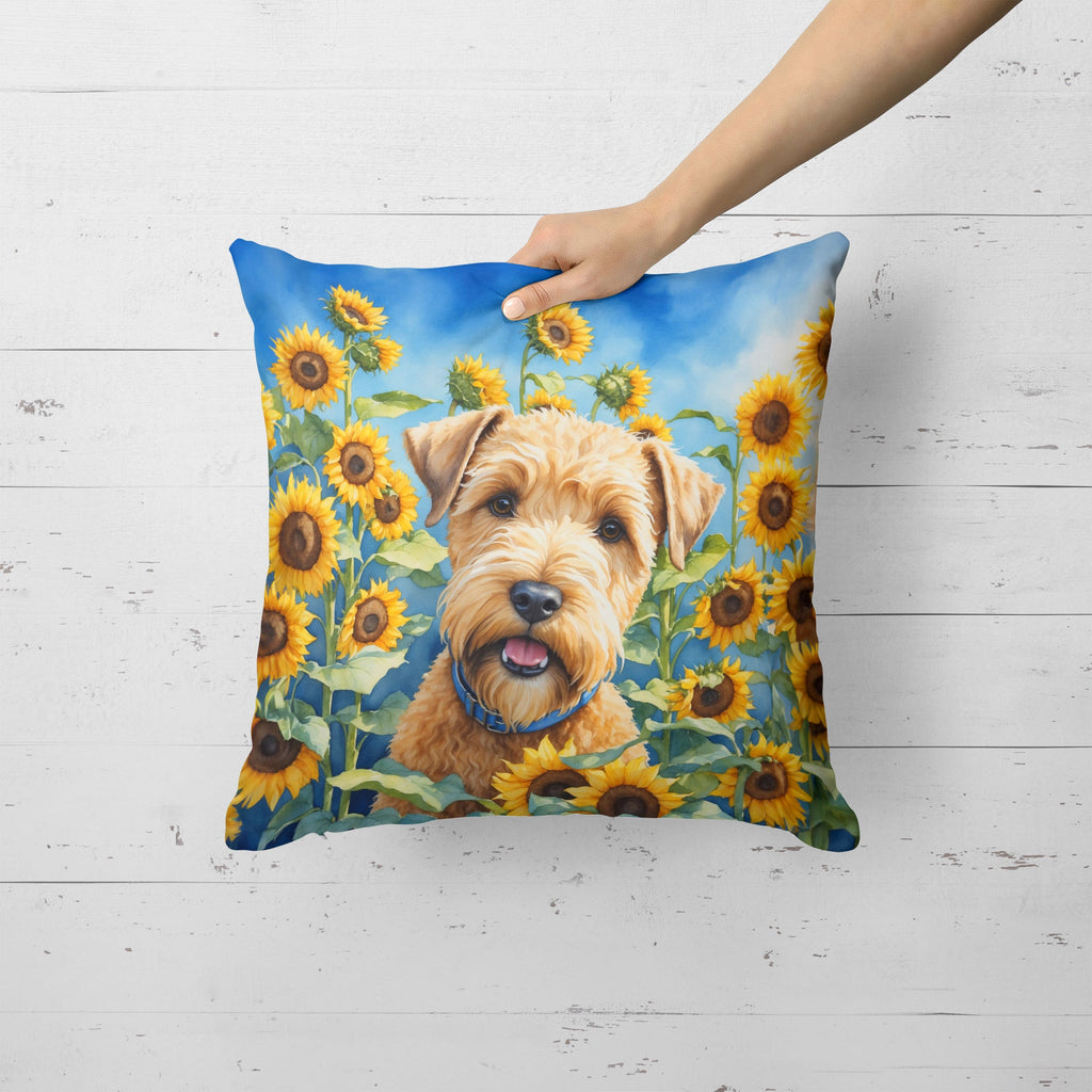 Wheaten Terrier in Sunflowers Decorative Throw Pillow 18x18 Indoor Outdoor Accent Cushion, Fabric Cover with Insert for Sofa, Bed, Porch & Living Room