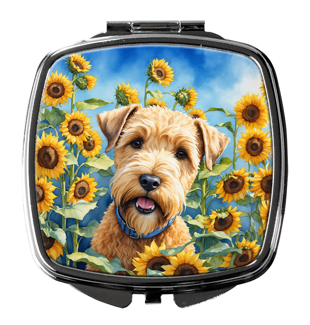 Wheaten Terrier in Sunflowers Compact Mirror Decorative Travel Makeup Mirror for Women Girls Gifts Pocket Makeup Mirror Folding Handheld