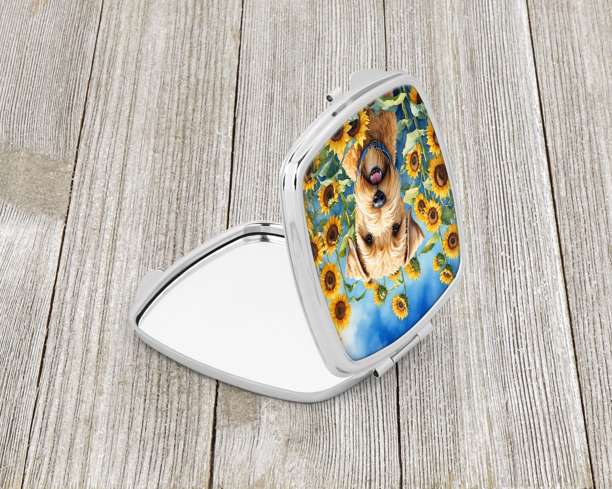 Wheaten Terrier in Sunflowers Compact Mirror Decorative Travel Makeup Mirror for Women Girls Gifts Pocket Makeup Mirror Folding Handheld