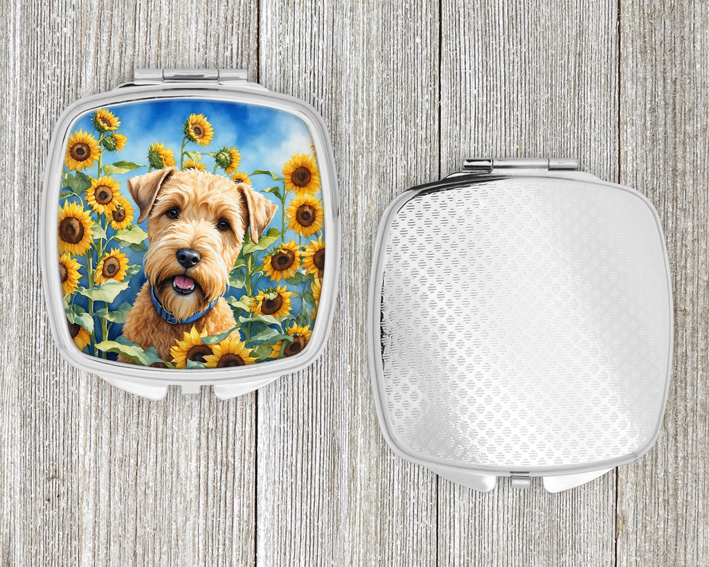 Wheaten Terrier in Sunflowers Compact Mirror Decorative Travel Makeup Mirror for Women Girls Gifts Pocket Makeup Mirror Folding Handheld