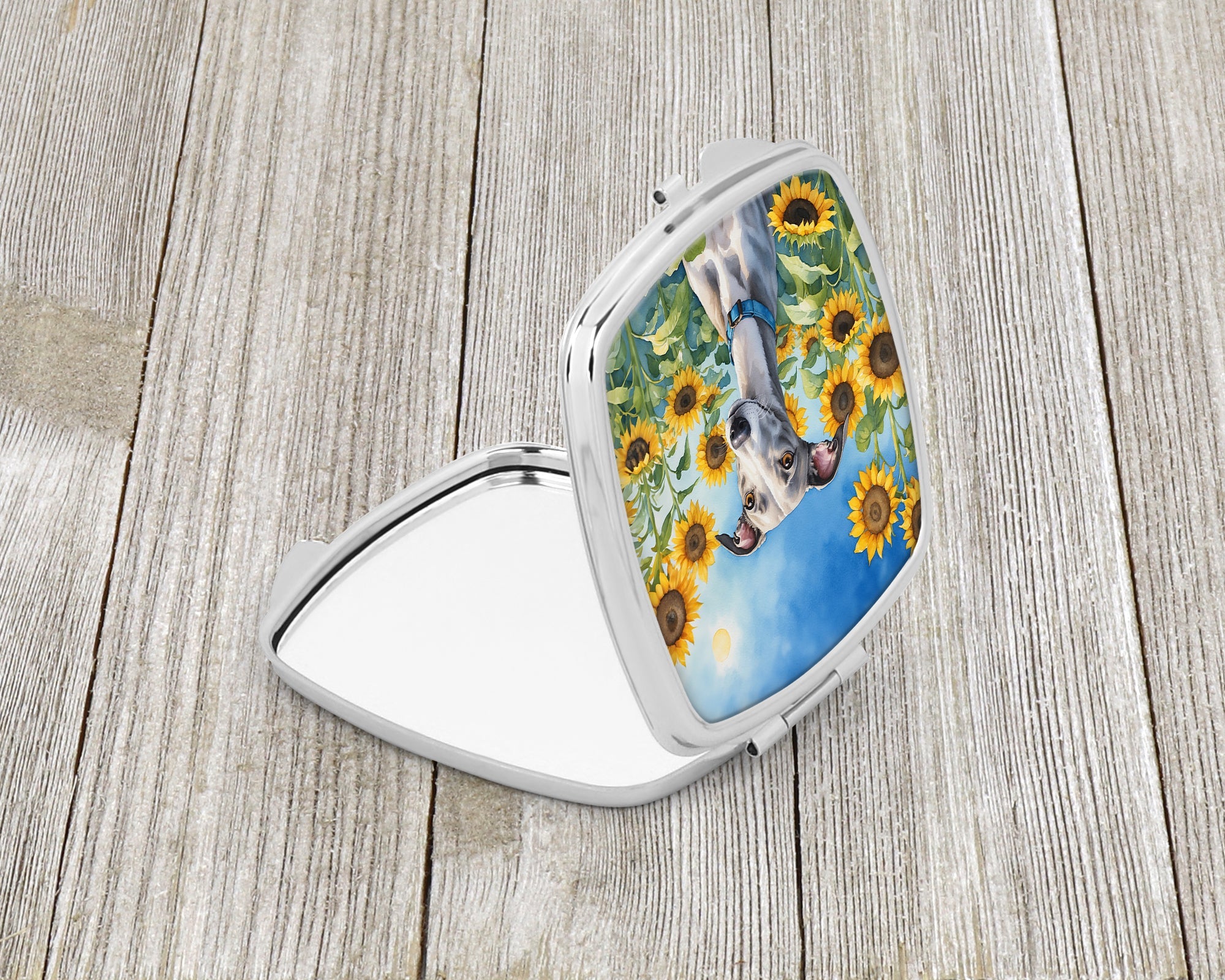 Whippet in Sunflowers Compact Mirror Decorative Travel Makeup Mirror for Women Girls Gifts Pocket Makeup Mirror Folding Handheld