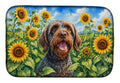 Wirehaired Pointing Griffon in Sunflowers Dish Drying Mat Absorbent Dish Drying Mat Pad for Kitchen Counter Dish Drainer Mat for Countertop, 14 x 21", Multicolor
