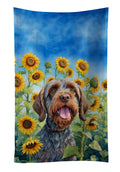 Wirehaired Pointing Griffon in Sunflowers Kitchen Towel Velour Plush Front and Cotton Loop Back Machine Washable