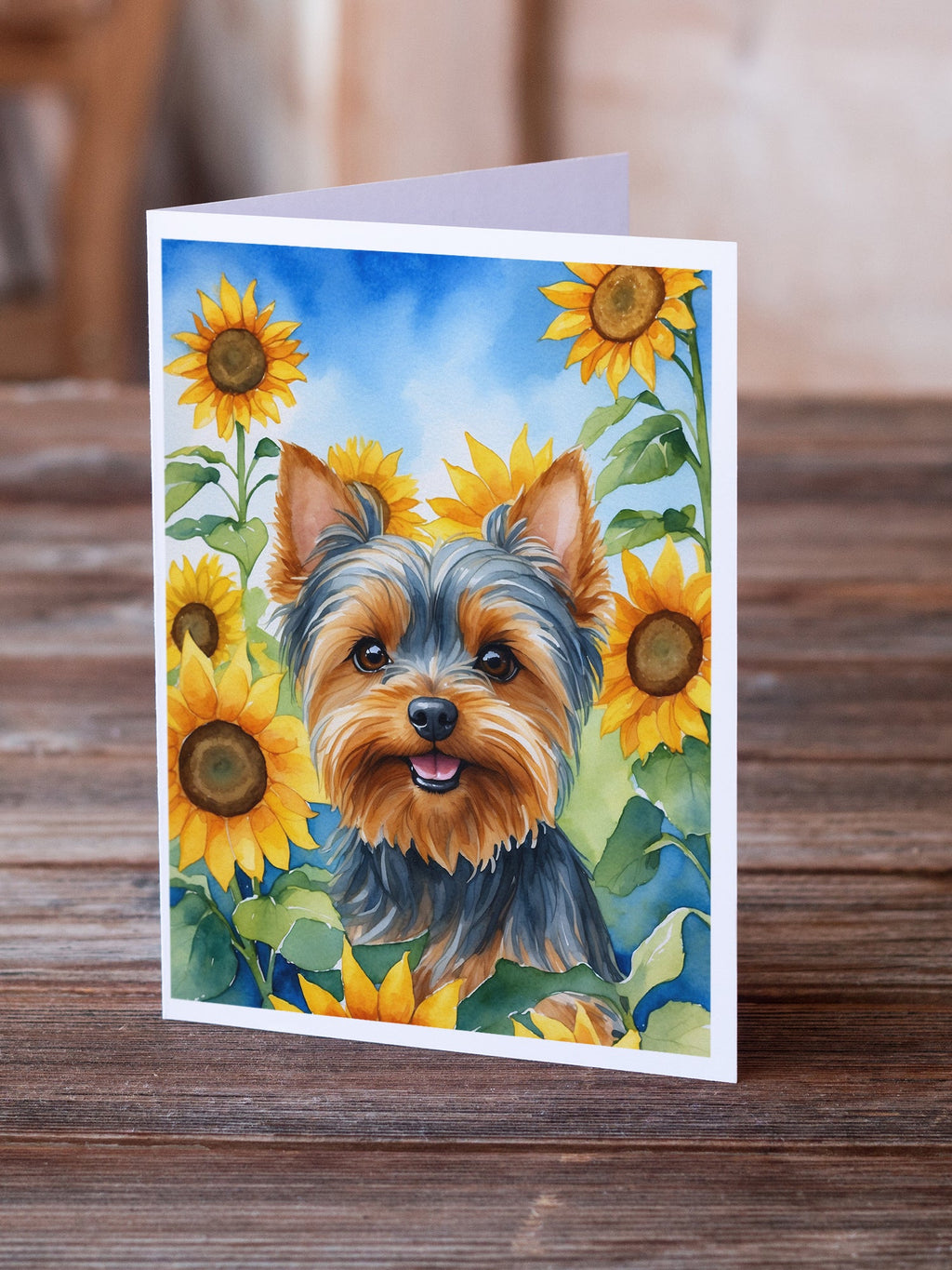 Yorkshire Terrier in Sunflowers Greeting Cards Pack of 8 Blank Cards with Envelopes Whimsical A7 Size 5x7
