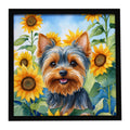 Yorkshire Terrier in Sunflowers Framed Metal Print Bathroom, Kitchen, Office, Home Decor Wall Art Ready to Hang, Square, 8X8