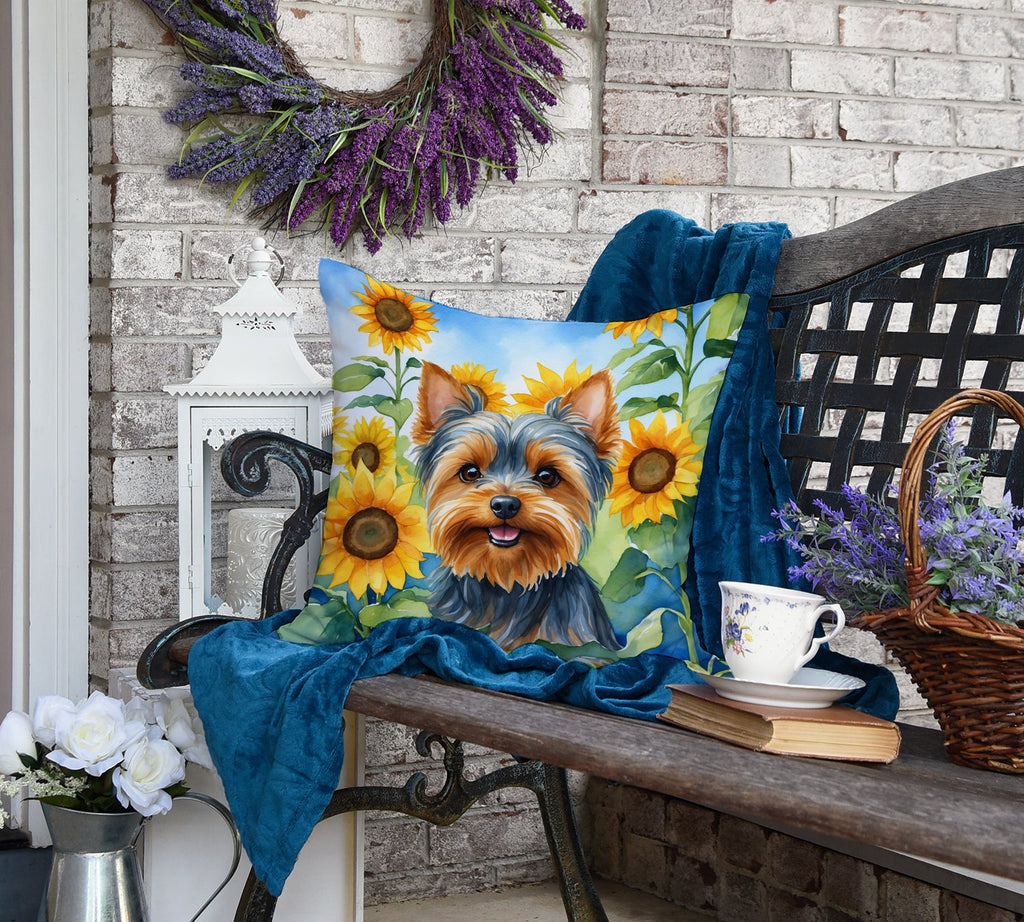 Yorkshire Terrier in Sunflowers Decorative Throw Pillow 18x18 Indoor Outdoor Accent Cushion, Fabric Cover with Insert for Sofa, Bed, Porch & Living Room