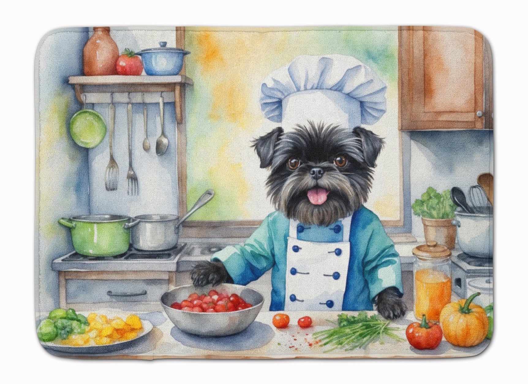 Affenpinscher The Chef Memory Foam Kitchen Mat Machine Washable Anti-Fatigue Cushion Comfort Bath or Kitchen Rug