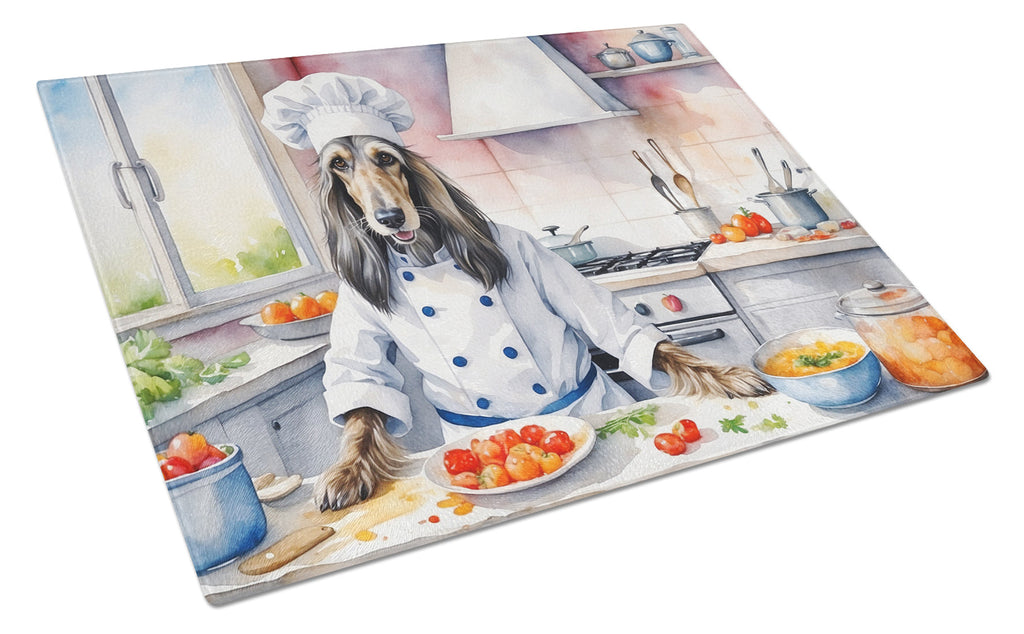Afghan Hound The Chef Cutting Board Tempered Glass Kitchen Cutting Surface, Heat Resistant Chopping, Non-Slip Feet, Food Prep & Serving