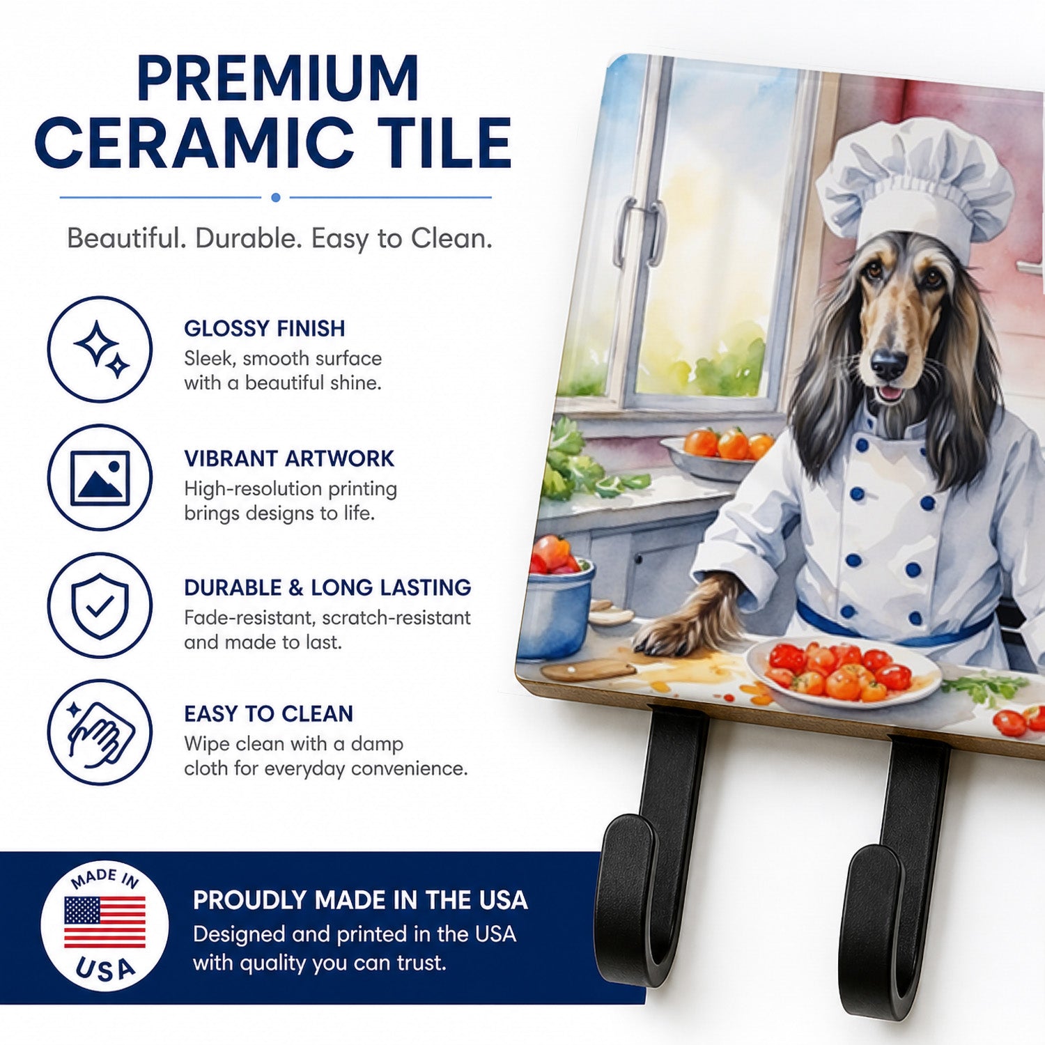 Afghan Hound The Chef Leash or Key Holder Wall Hooks, Coat Rack Wall Mount, for Hanging Keys, Towels, Aprons, Leashes