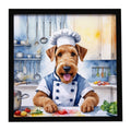 Airedale Terrier The Chef Framed Metal Print Bathroom, Kitchen, Office, Home Decor Wall Art Ready to Hang, Square, 8X8