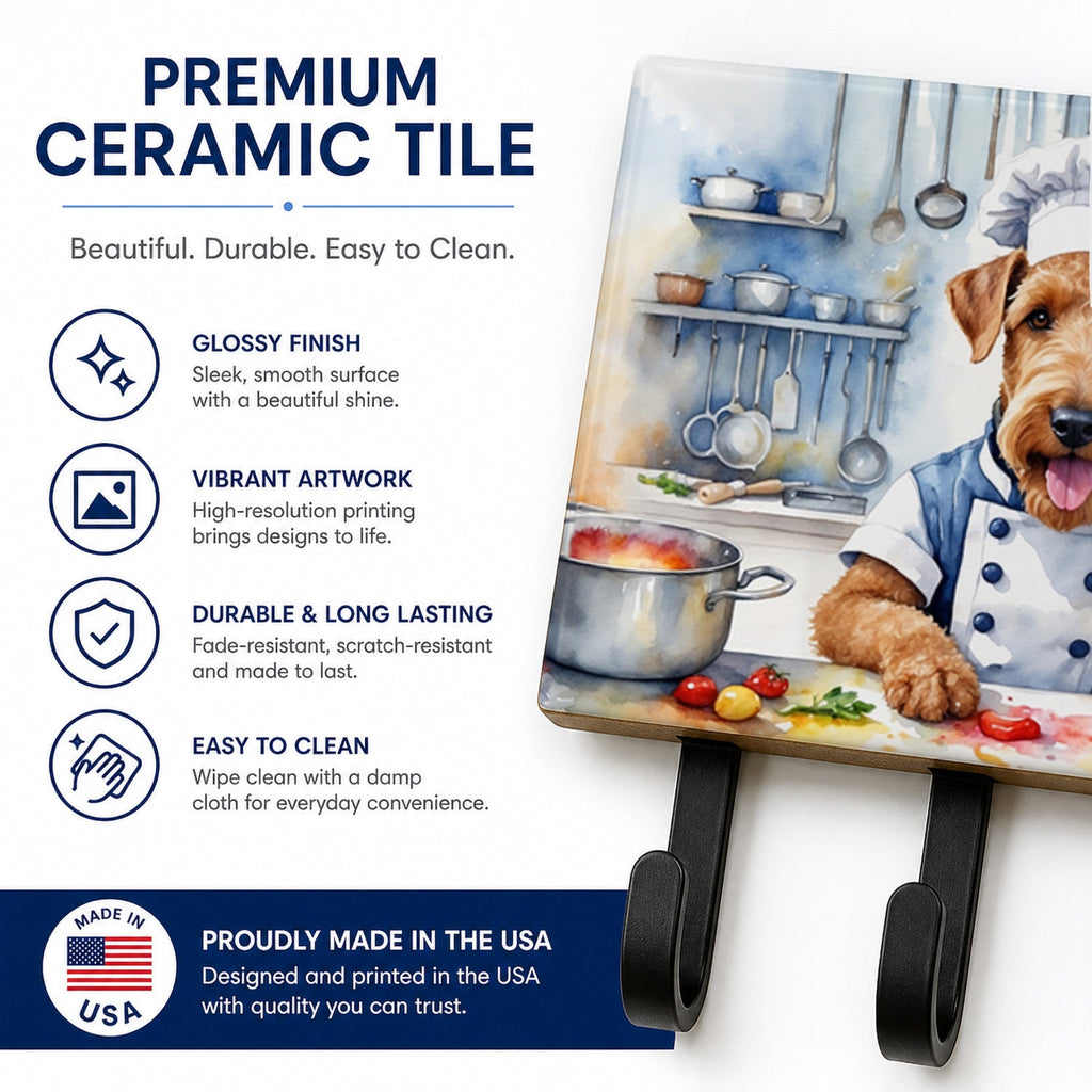 Airedale Terrier The Chef Leash or Key Holder Wall Hooks, Coat Rack Wall Mount, for Hanging Keys, Towels, Aprons, Leashes