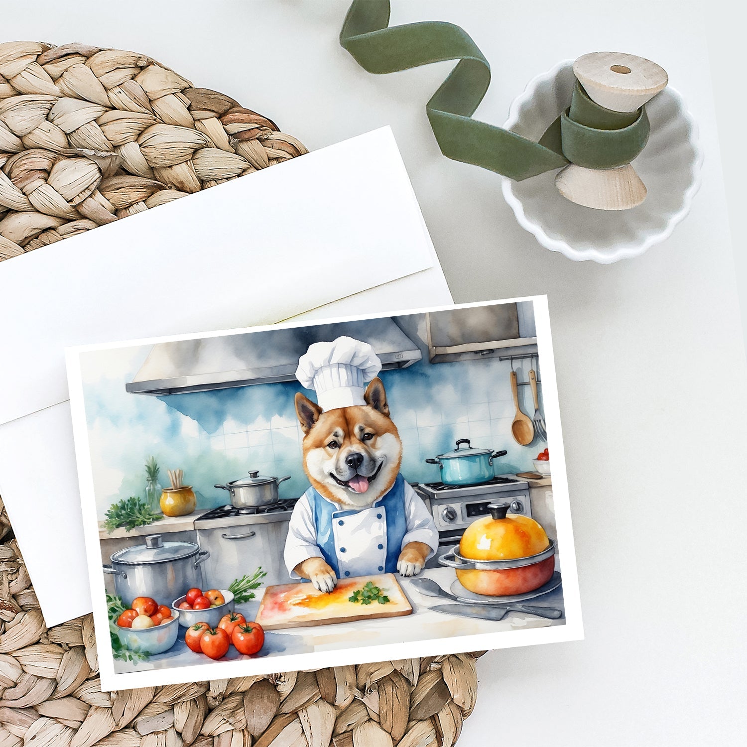 Akita The Chef Greeting Cards Pack of 8 Blank Cards with Envelopes Whimsical A7 Size 5x7