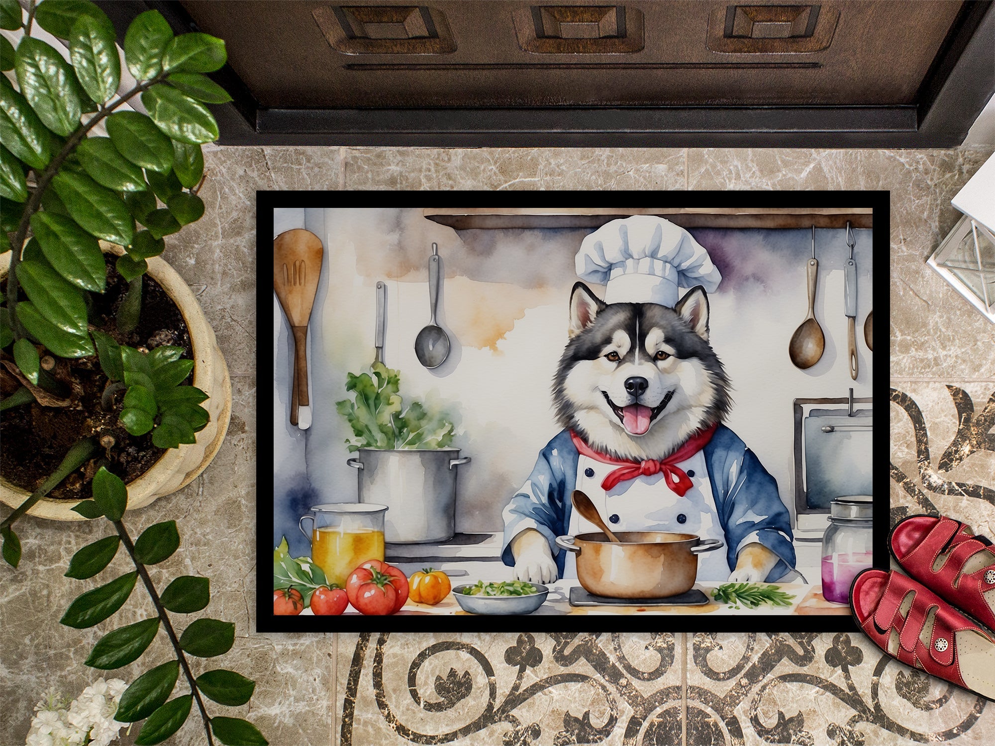 Alaskan Malamute The Chef Doormat Indoor Outdoor 24H X 36W Front Door Mat Rugs for Entryway, Non Slip Washable Low Pile,
