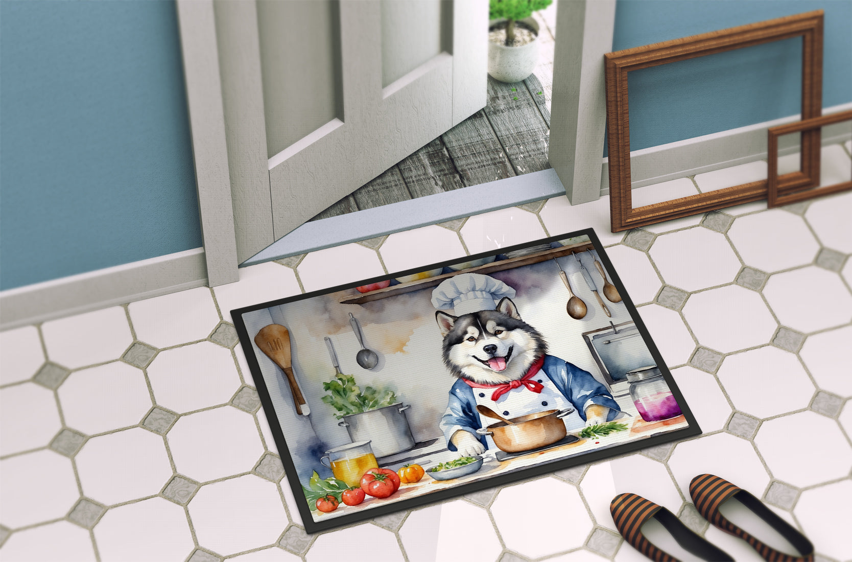 Alaskan Malamute The Chef Doormat Indoor Outdoor 24H X 36W Front Door Mat Rugs for Entryway, Non Slip Washable Low Pile,