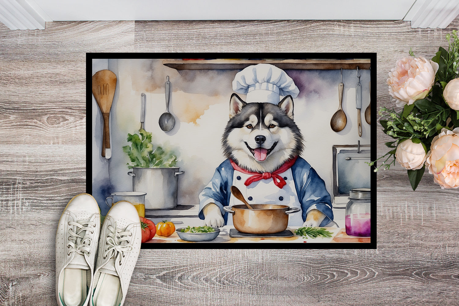 Alaskan Malamute The Chef Doormat Indoor Outdoor 18H X 27W Front Door Mat Rugs for Entryway, Non Slip Washable