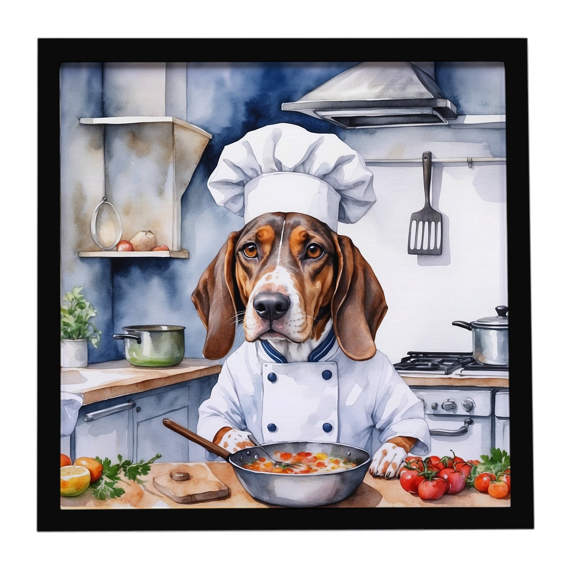 American English Coonhound The Chef Framed Metal Print Bathroom, Kitchen, Office, Home Decor Wall Art Ready to Hang, Square, 8X8
