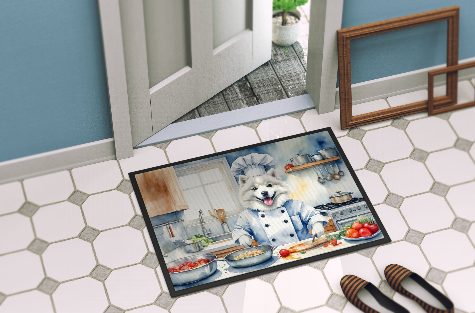 American Eskimo The Chef Doormat Indoor Outdoor 18H X 27W Front Door Mat Rugs for Entryway, Non Slip Washable