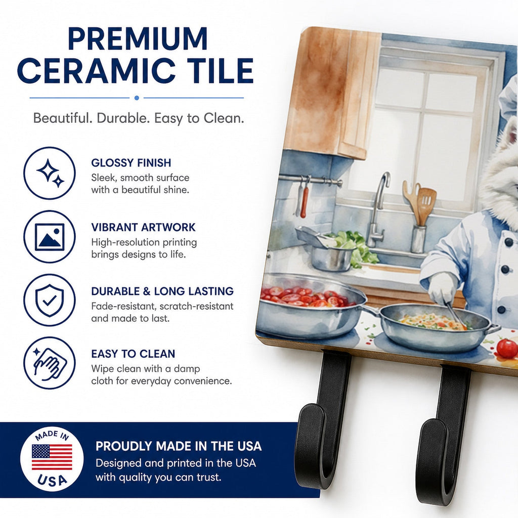 American Eskimo The Chef Leash or Key Holder Wall Hooks, Coat Rack Wall Mount, for Hanging Keys, Towels, Aprons, Leashes