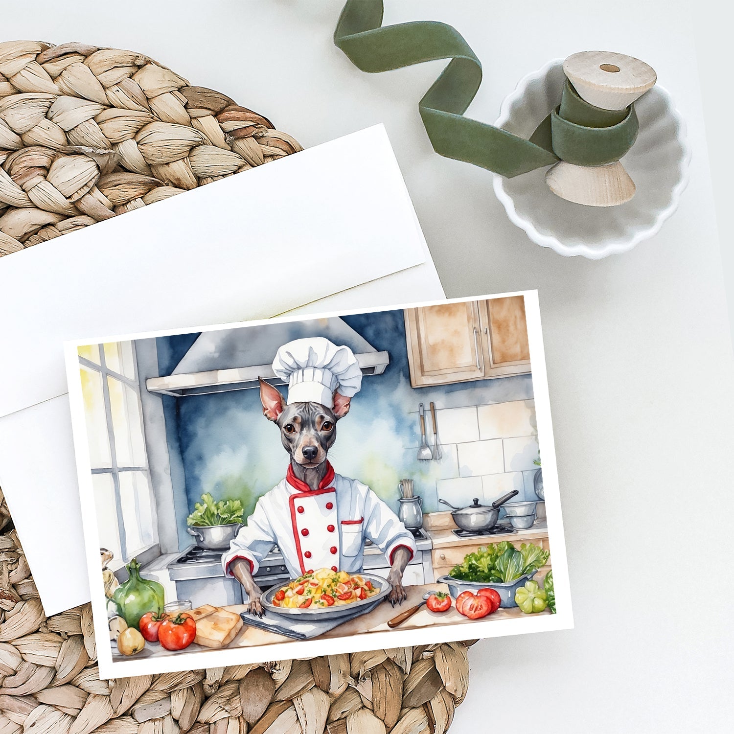 American Hairless Terrier The Chef Greeting Cards Pack of 8 Blank Cards with Envelopes Whimsical A7 Size 5x7