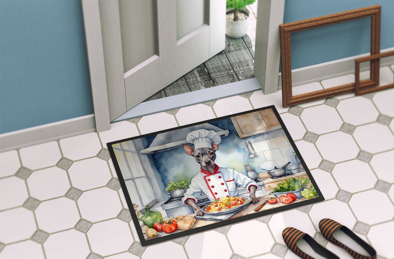 American Hairless Terrier The Chef Doormat Indoor Outdoor 24H X 36W Front Door Mat Rugs for Entryway, Non Slip Washable Low Pile,