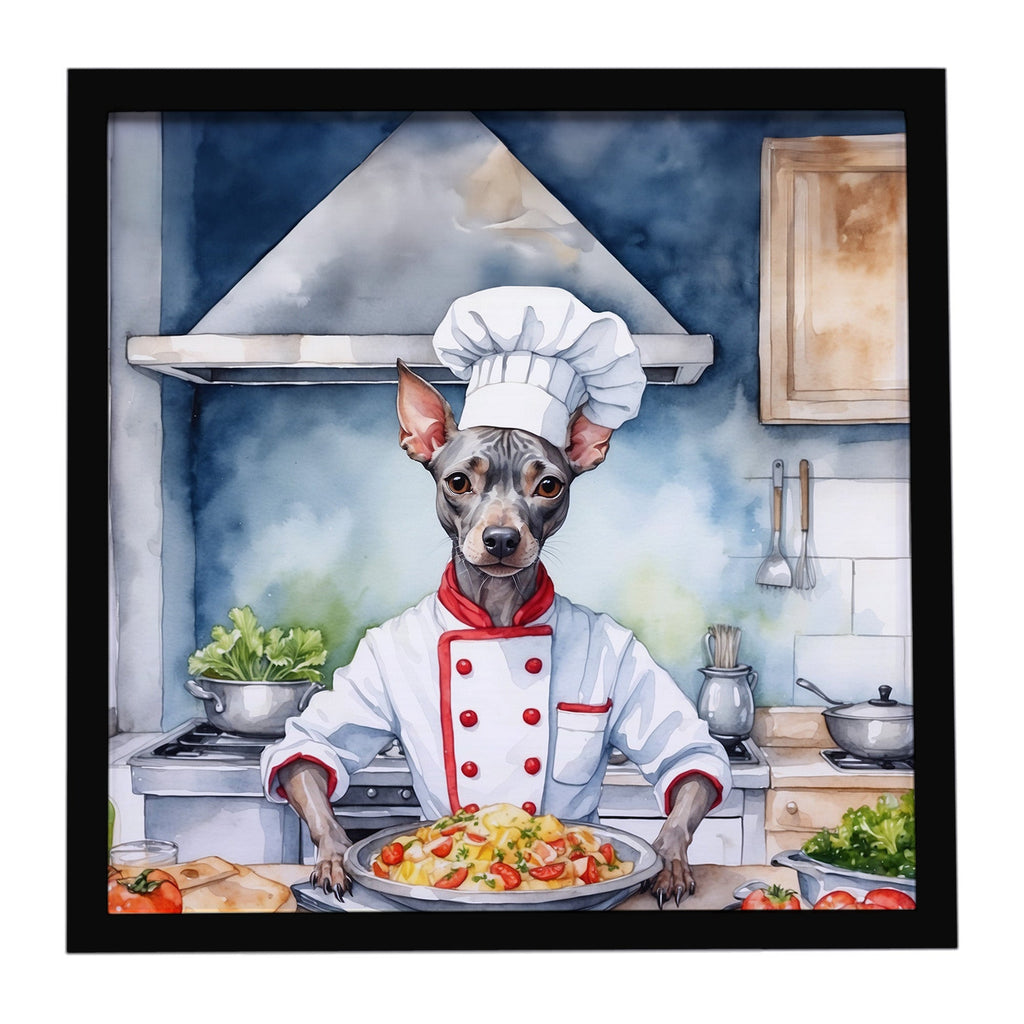 American Hairless Terrier The Chef Framed Metal Print Bathroom, Kitchen, Office, Home Decor Wall Art Ready to Hang, Square, 8X8