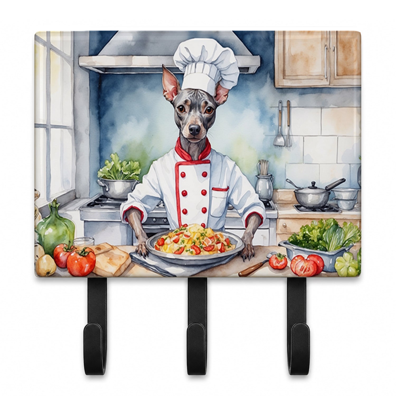 American Hairless Terrier The Chef Leash or Key Holder Wall Hooks, Coat Rack Wall Mount, for Hanging Keys, Towels, Aprons, Leashes