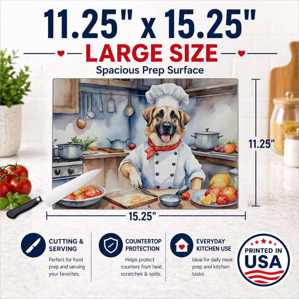 Anatolian Shepherd The Chef Cutting Board Tempered Glass Kitchen Cutting Surface, Heat Resistant Chopping, Non-Slip Feet, Food Prep & Serving