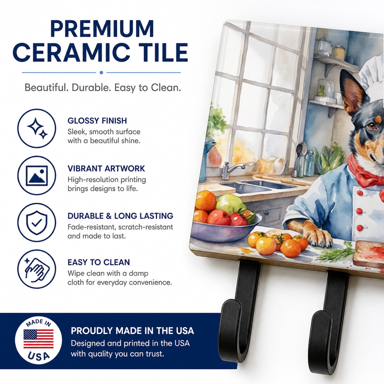 Australian Cattle Dog The Chef Leash or Key Holder Wall Hooks, Coat Rack Wall Mount, for Hanging Keys, Towels, Aprons, Leashes