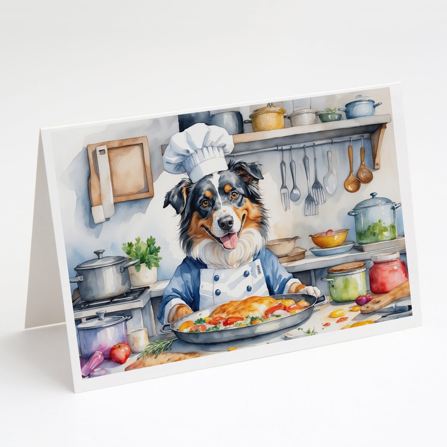 Australian Shepherd The Chef Greeting Cards Pack of 8 Blank Cards with Envelopes Whimsical A7 Size 5x7