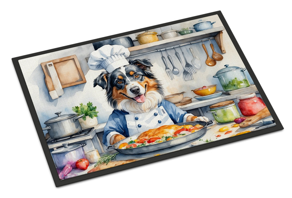Australian Shepherd The Chef Doormat Indoor Outdoor 18H X 27W Front Door Mat Rugs for Entryway, Non Slip Washable