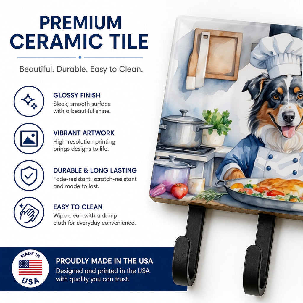 Australian Shepherd The Chef Leash or Key Holder Wall Hooks, Coat Rack Wall Mount, for Hanging Keys, Towels, Aprons, Leashes