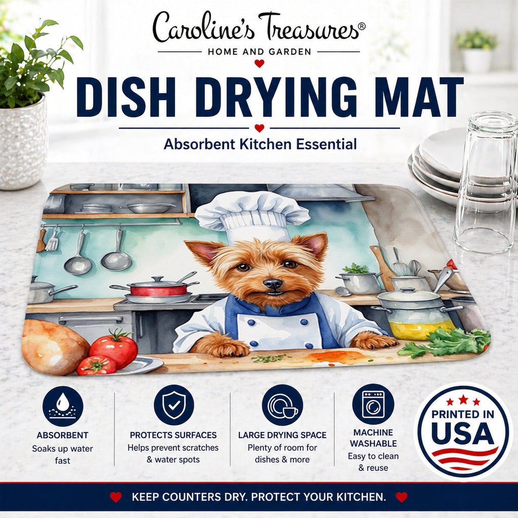 Australian Terrier The Chef Dish Drying Mat Absorbent Dish Drying Mat Pad for Kitchen Counter Dish Drainer Mat for Countertop, 14 x 21", Multicolor