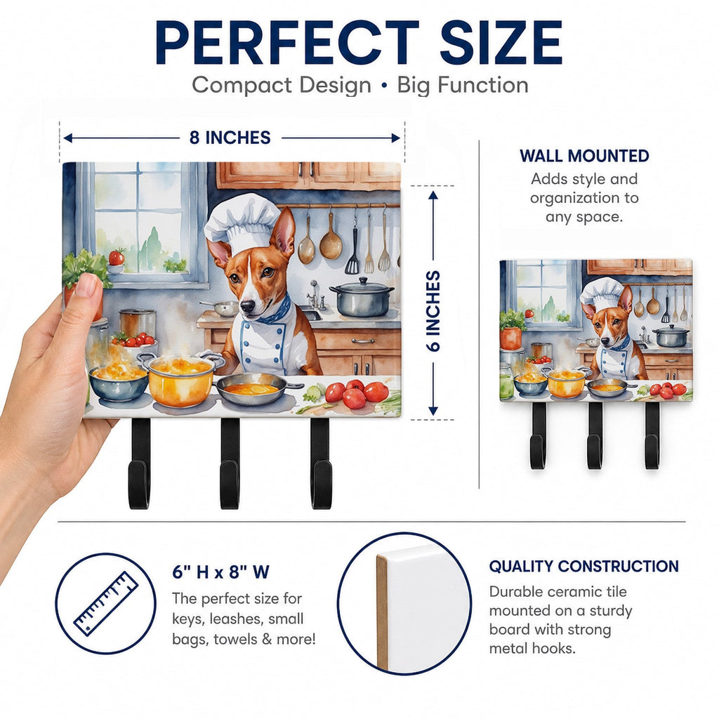 Basenji The Chef Leash or Key Holder Wall Hooks, Coat Rack Wall Mount, for Hanging Keys, Towels, Aprons, Leashes