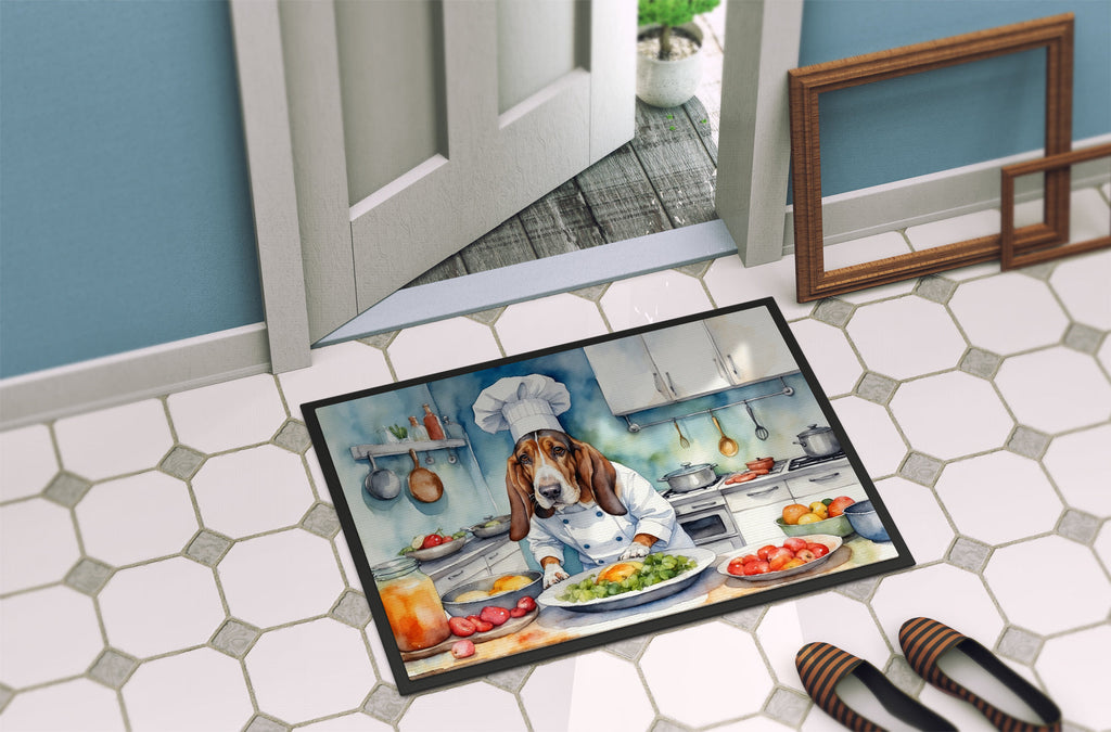 Basset Hound The Chef Doormat Indoor Outdoor 18H X 27W Front Door Mat Rugs for Entryway, Non Slip Washable
