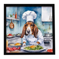 Basset Hound The Chef Framed Metal Print Bathroom, Kitchen, Office, Home Decor Wall Art Ready to Hang, Square, 8X8
