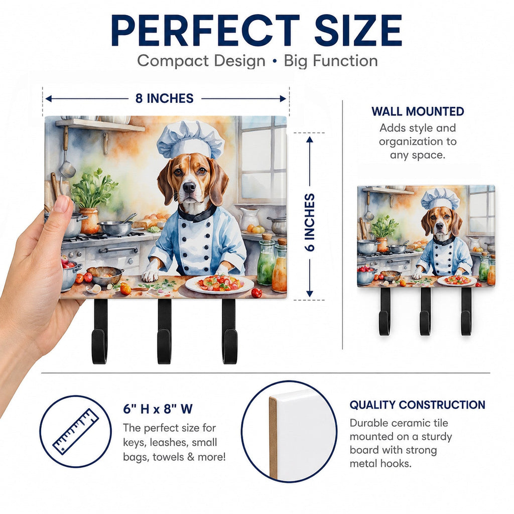 Beagle The Chef Leash or Key Holder Wall Hooks, Coat Rack Wall Mount, for Hanging Keys, Towels, Aprons, Leashes