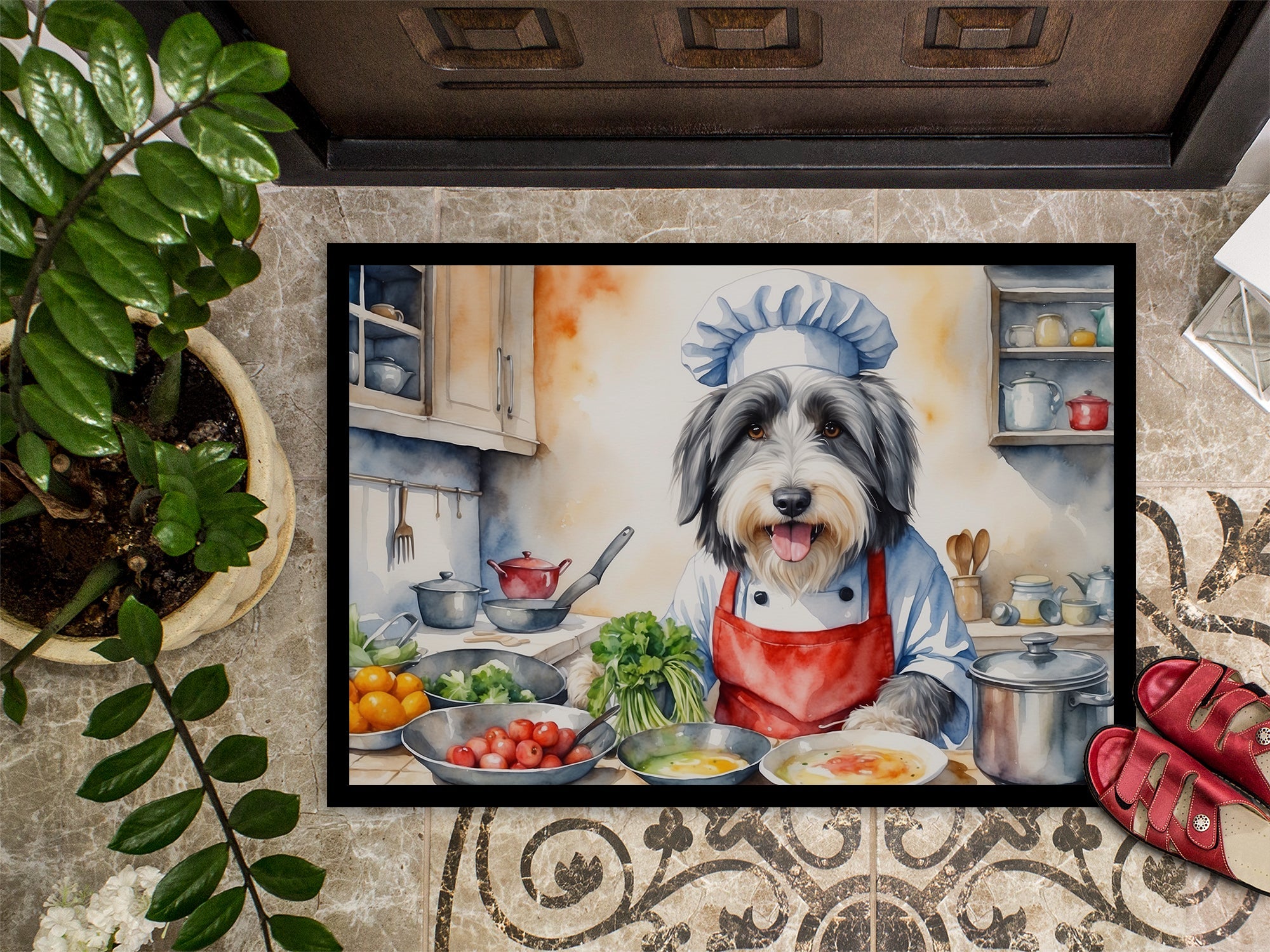 Bearded Collie The Chef Doormat Indoor Outdoor 18H X 27W Front Door Mat Rugs for Entryway, Non Slip Washable