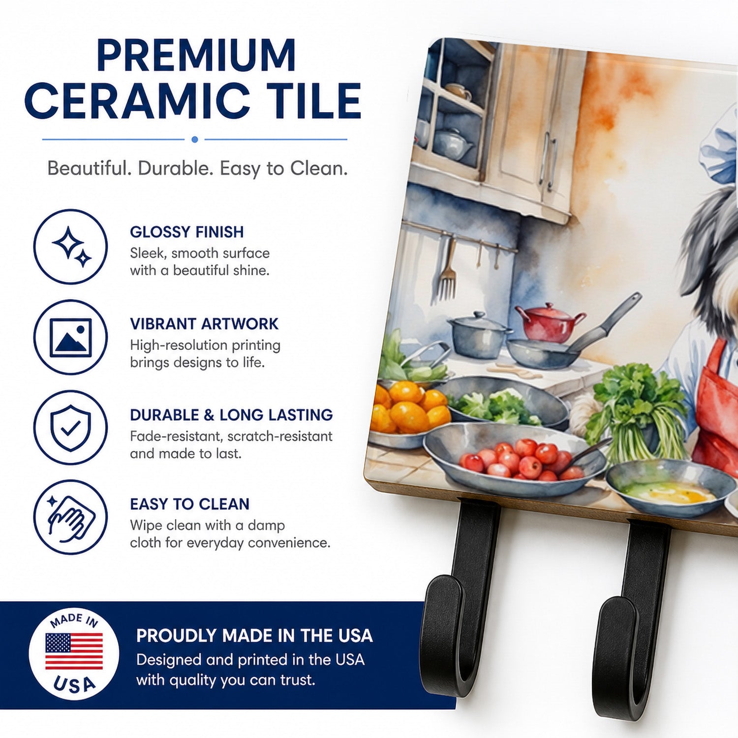 Bearded Collie The Chef Leash or Key Holder Wall Hooks, Coat Rack Wall Mount, for Hanging Keys, Towels, Aprons, Leashes