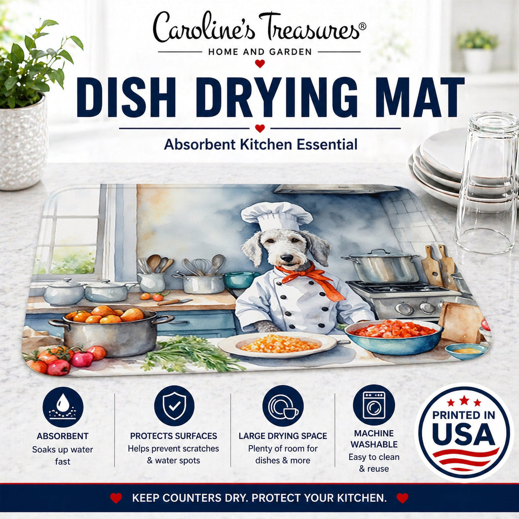 Bedlington Terrier The Chef Dish Drying Mat Absorbent Dish Drying Mat Pad for Kitchen Counter Dish Drainer Mat for Countertop, 14 x 21", Multicolor