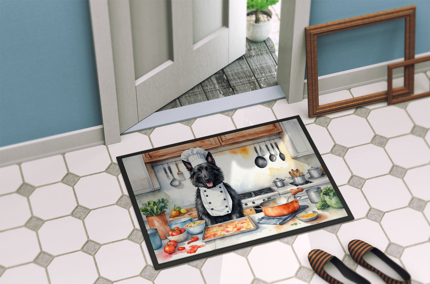 Belgian Sheepdog The Chef Doormat Indoor Outdoor 24H X 36W Front Door Mat Rugs for Entryway, Non Slip Washable Low Pile,
