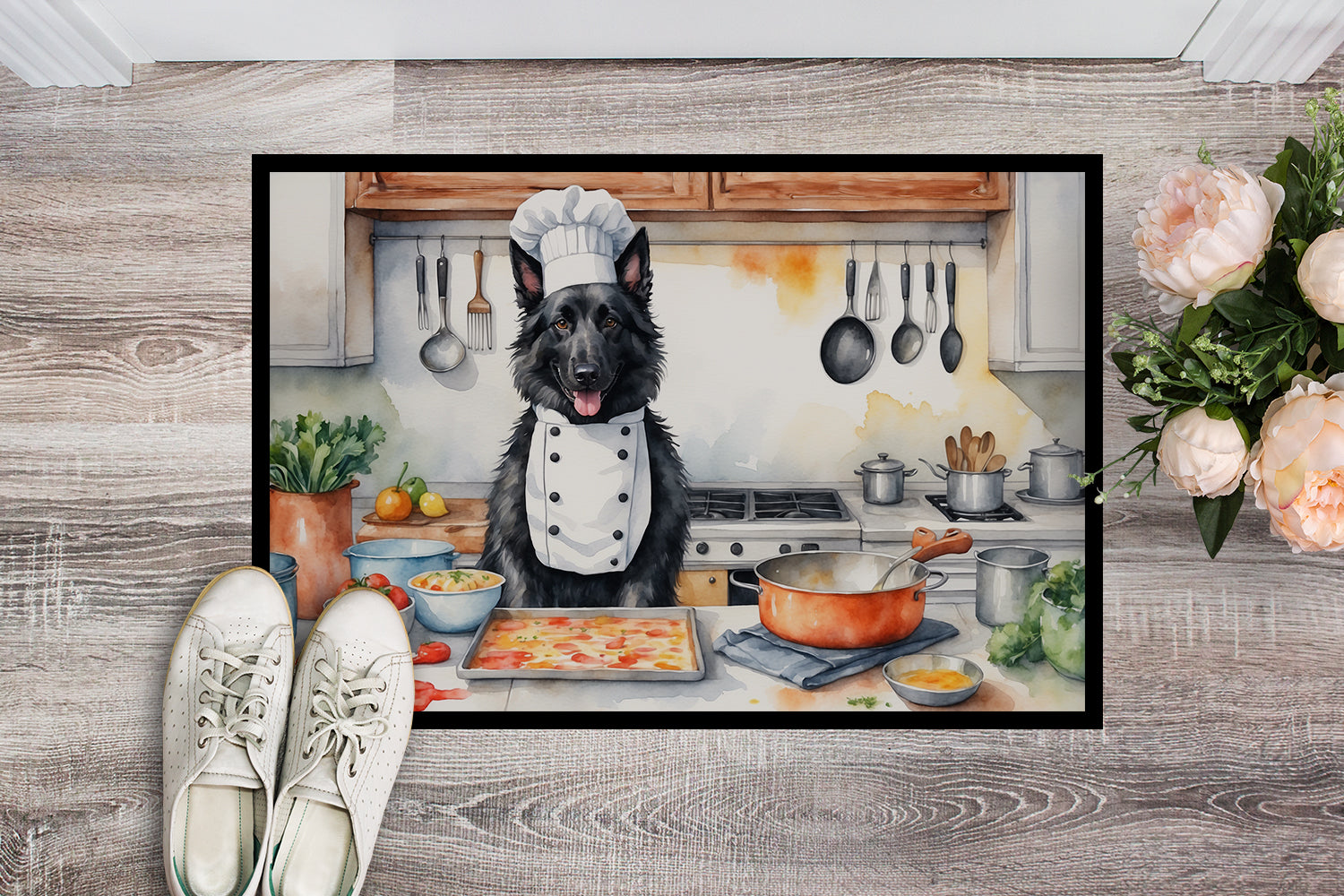 Belgian Sheepdog The Chef Doormat Indoor Outdoor 18H X 27W Front Door Mat Rugs for Entryway, Non Slip Washable