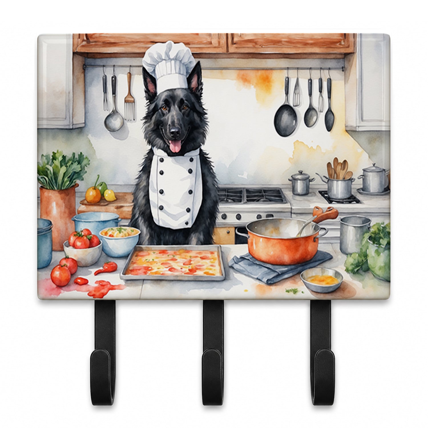 Belgian Sheepdog The Chef Leash or Key Holder Wall Hooks, Coat Rack Wall Mount, for Hanging Keys, Towels, Aprons, Leashes