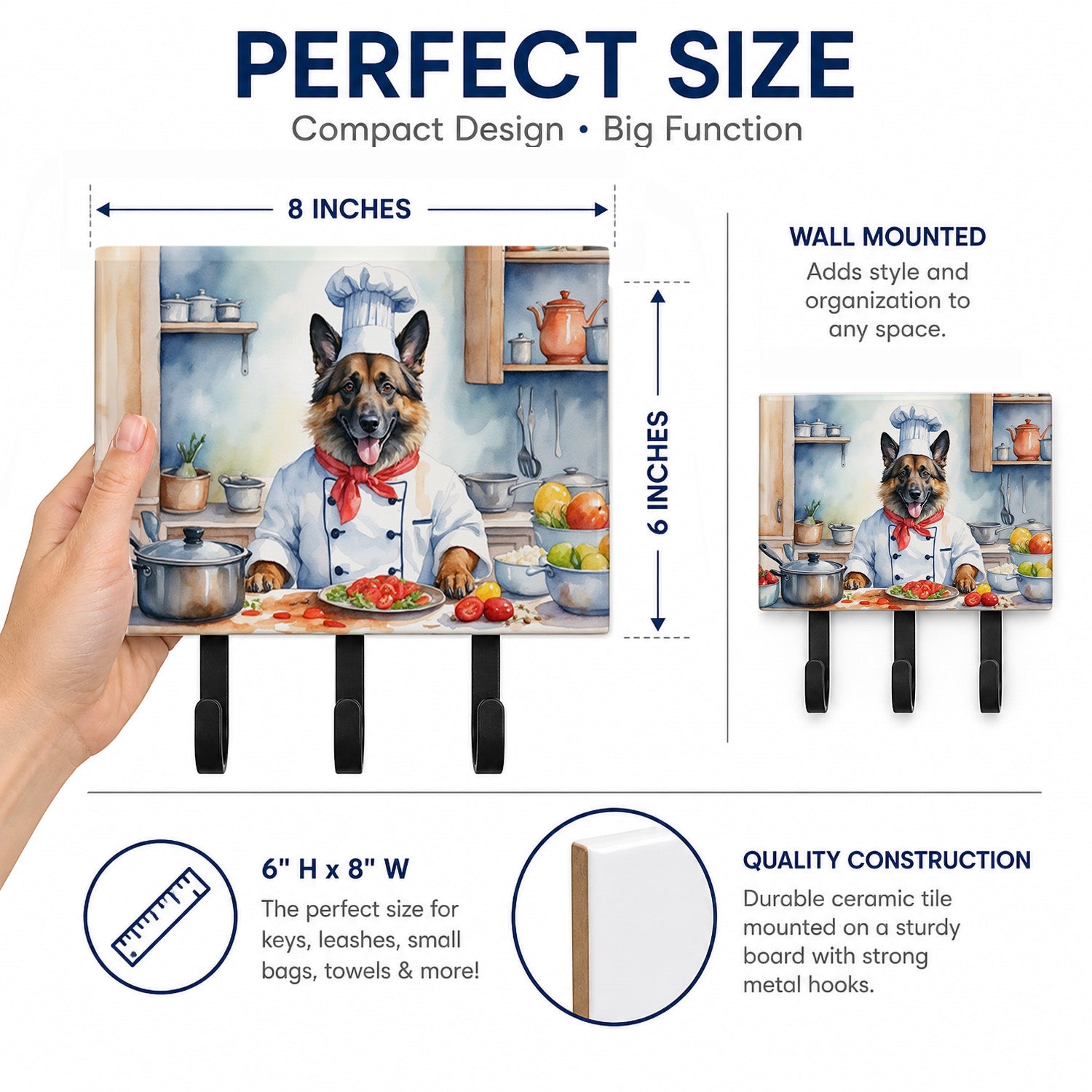 Belgian Tervuren The Chef Leash or Key Holder Wall Hooks, Coat Rack Wall Mount, for Hanging Keys, Towels, Aprons, Leashes